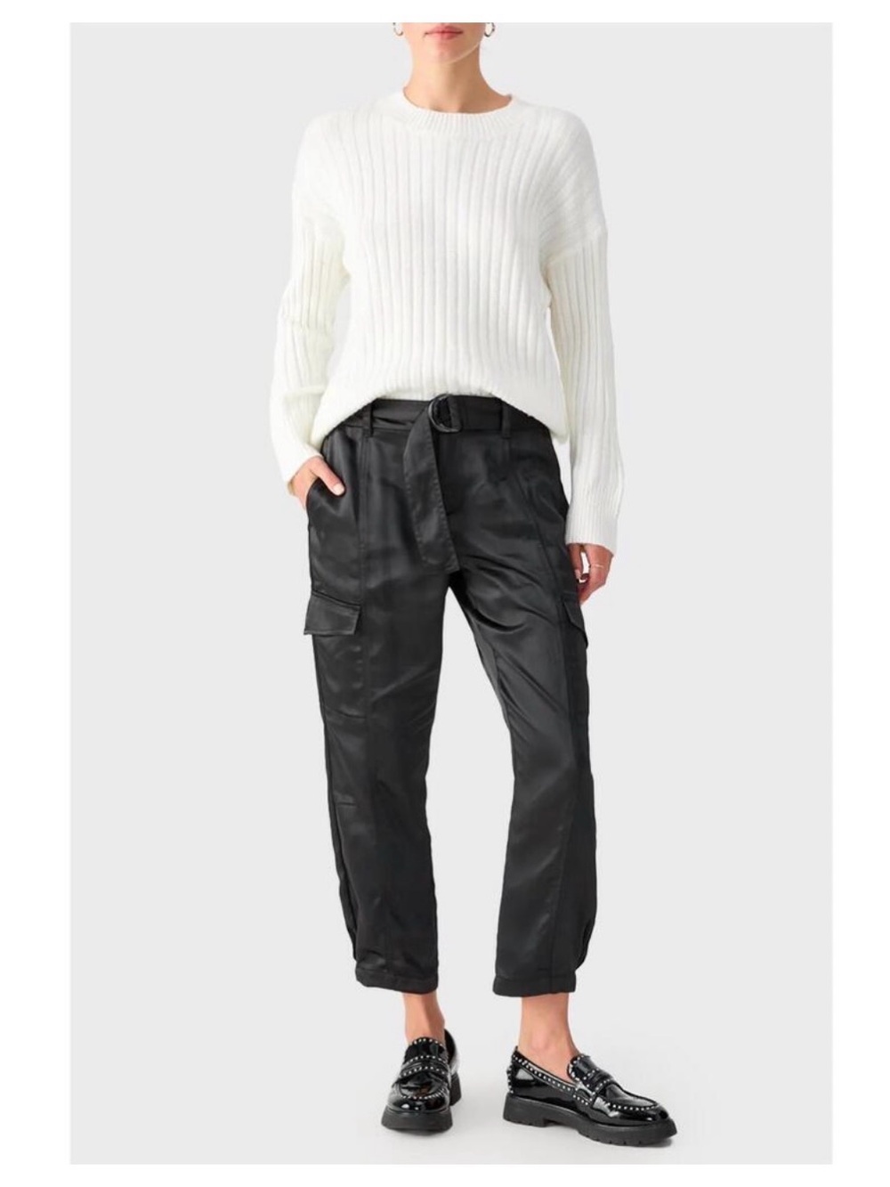 Sanctuary Black Satin Cargo Joggers